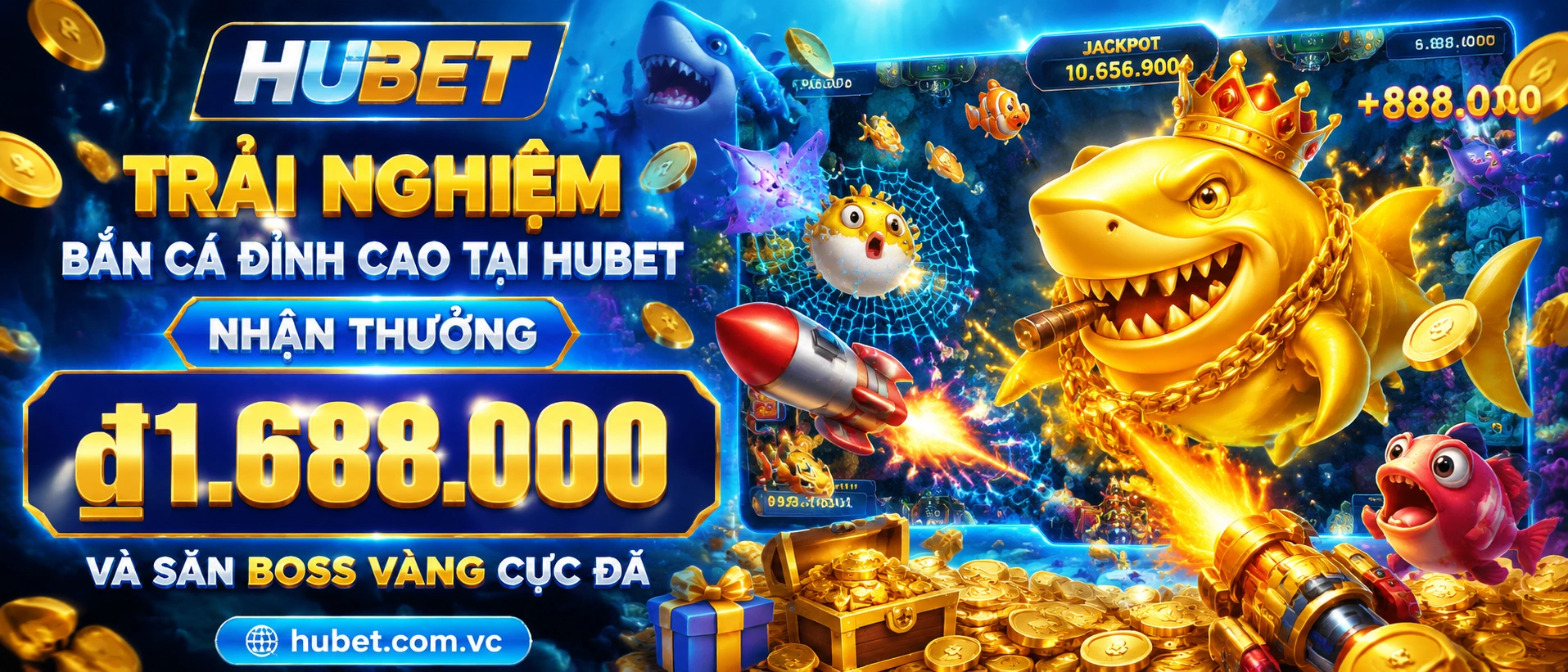 Bắn Cá HUBET giao diện đại dương và sảnh game trên mobile
